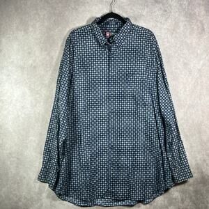 Vintage Chaps Ralph Lauren Shirt Mens 2XLT Blue Geometric Button Up Long Sleeves